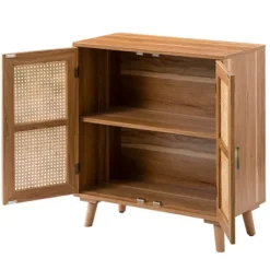 Cabinets & Sideboards-Kirkland's Home Natural Wood And Rattan 2-Door Cabinet Brown
