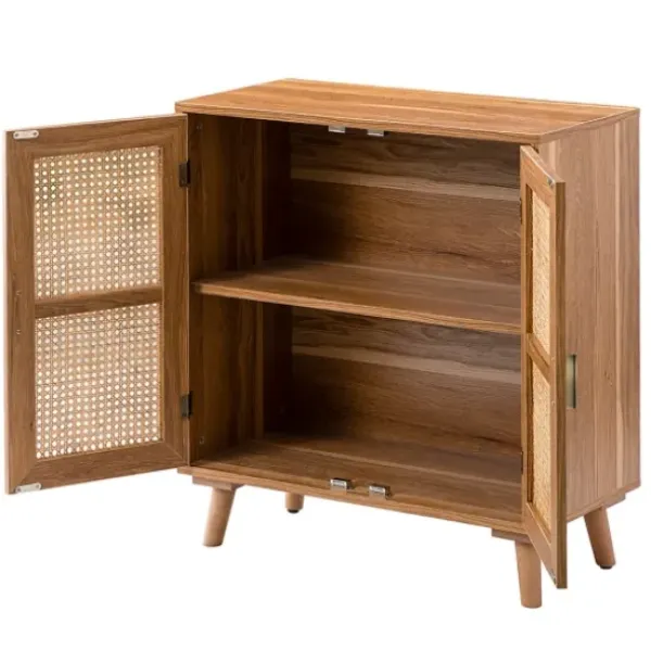Cabinets & Sideboards-Kirkland's Home Natural Wood And Rattan 2-Door Cabinet Brown