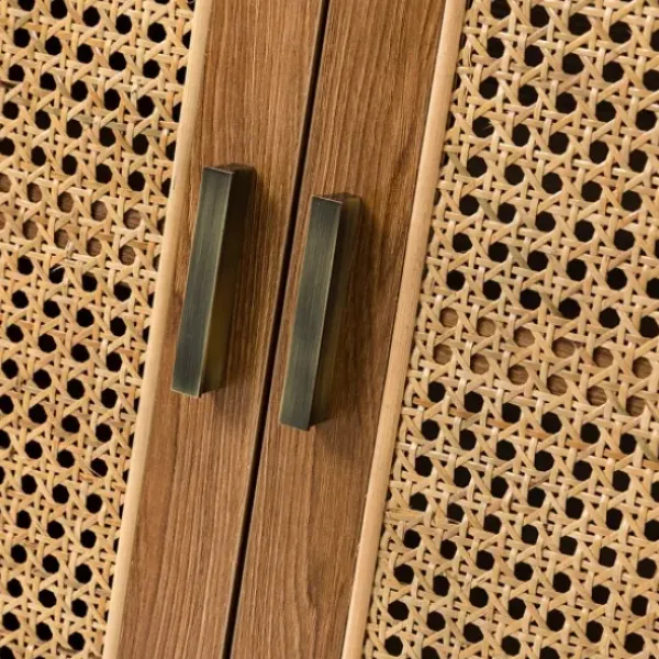 Cabinets & Sideboards-Kirkland's Home Natural Wood And Rattan 2-Door Cabinet Brown