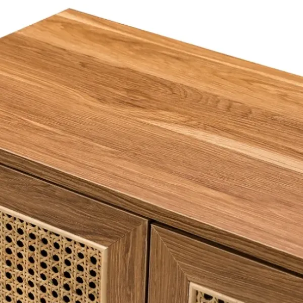 Cabinets & Sideboards-Kirkland's Home Natural Wood And Rattan 2-Door Cabinet Brown
