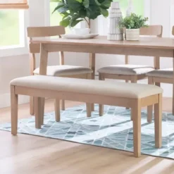 Benches & Ottomans-Kirkland's Home Natural Wood And Upholstered Seat Bench Tan