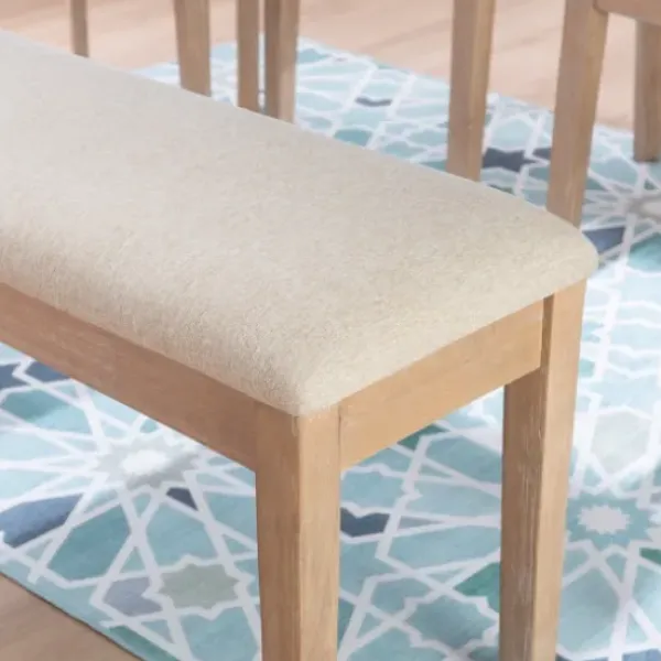 Benches & Ottomans-Kirkland's Home Natural Wood And Upholstered Seat Bench Tan