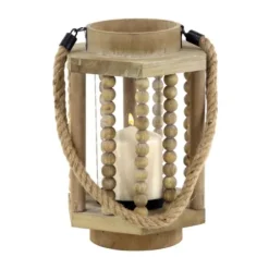 Lanterns-Kirkland's Home Natural Wood Beaded & Rope Handle Lantern Tan