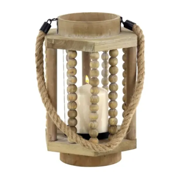 Lanterns-Kirkland's Home Natural Wood Beaded & Rope Handle Lantern Tan