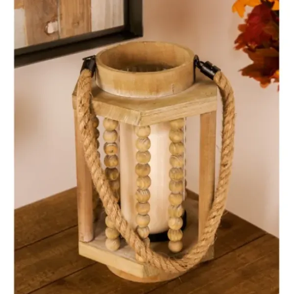 Lanterns-Kirkland's Home Natural Wood Beaded & Rope Handle Lantern Tan
