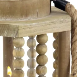 Lanterns-Kirkland's Home Natural Wood Beaded & Rope Handle Lantern Tan