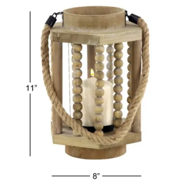 Lanterns-Kirkland's Home Natural Wood Beaded & Rope Handle Lantern Tan