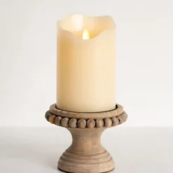 Candle Holders-Kirkland's Home Natural Wood Beaded Pillar Candle Holder, 4 In. Brown