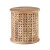 Accent & End Tables-Kirkland's Home Natural Wood Carved Diamonds Accent Table Tan