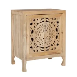 Cabinets & Sideboards-Kirkland's Home Natural Wood Carved Medallion Cabinet Tan