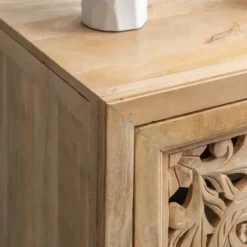 Cabinets & Sideboards-Kirkland's Home Natural Wood Carved Medallion Cabinet Tan