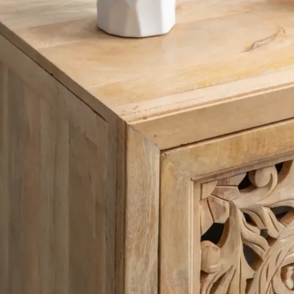 Cabinets & Sideboards-Kirkland's Home Natural Wood Carved Medallion Cabinet Tan