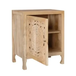 Cabinets & Sideboards-Kirkland's Home Natural Wood Carved Medallion Cabinet Tan