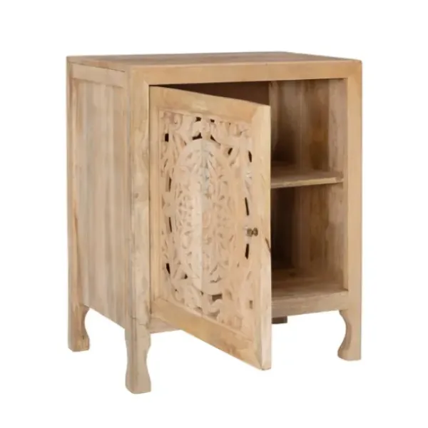 Cabinets & Sideboards-Kirkland's Home Natural Wood Carved Medallion Cabinet Tan