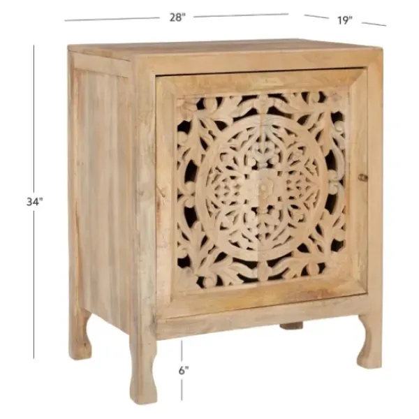Cabinets & Sideboards-Kirkland's Home Natural Wood Carved Medallion Cabinet Tan