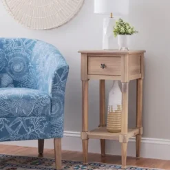 Accent & End Tables-Kirkland's Home Natural Wood Coastal Compact Accent Table Tan