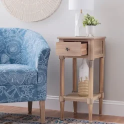 Accent & End Tables-Kirkland's Home Natural Wood Coastal Compact Accent Table Tan