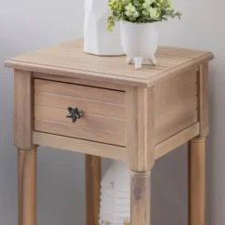 Accent & End Tables-Kirkland's Home Natural Wood Coastal Compact Accent Table Tan