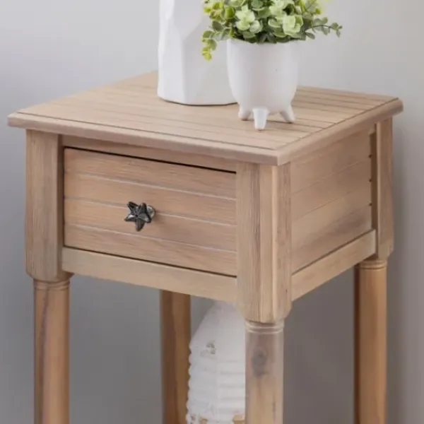 Accent & End Tables-Kirkland's Home Natural Wood Coastal Compact Accent Table Tan