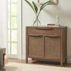 Cabinets & Sideboards-Kirkland's Home Natural Wood 2-Door Cane Webbing Chest Tan