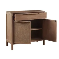 Cabinets & Sideboards-Kirkland's Home Natural Wood 2-Door Cane Webbing Chest Tan