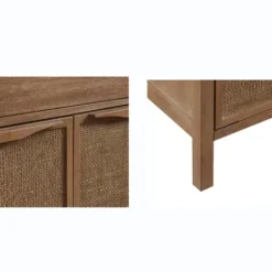 Cabinets & Sideboards-Kirkland's Home Natural Wood 2-Door Cane Webbing Chest Tan