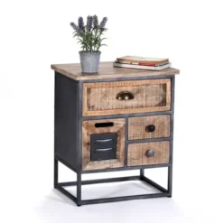 Nightstands-Kirkland's Home Natural Wood 3-Drawer Nights D With Cabinet Tan