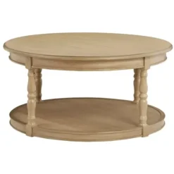 Coffee Tables-Kirkland's Home Natural Wood Finish Turned Leg Round Coffee Table