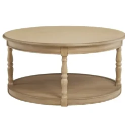 Coffee Tables-Kirkland's Home Natural Wood Finish Turned Leg Round Coffee Table