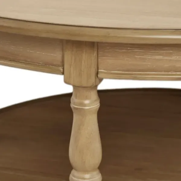 Coffee Tables-Kirkland's Home Natural Wood Finish Turned Leg Round Coffee Table