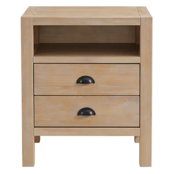 Nightstands-Kirkland's Home Natural Wood Grain Open Storage Nights D Tan