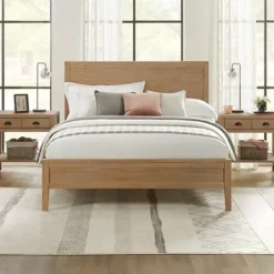 Beds & Headboards-Kirkland's Home Natural Wood Grain Panel Queen Bed Tan