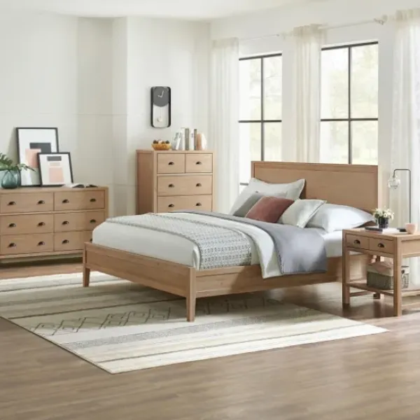 Beds & Headboards-Kirkland's Home Natural Wood Grain Panel Queen Bed Tan