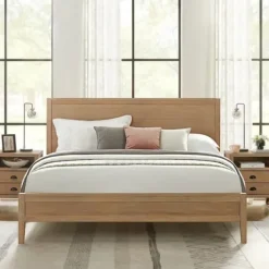 Beds & Headboards-Kirkland's Home Natural Wood Grain Panel King Bed Tan