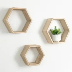 Shelves-Kirkland's Home Natural Wood Hexagon Nesting Shelves, Set Of 3 Tan