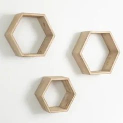 Shelves-Kirkland's Home Natural Wood Hexagon Nesting Shelves, Set Of 3 Tan
