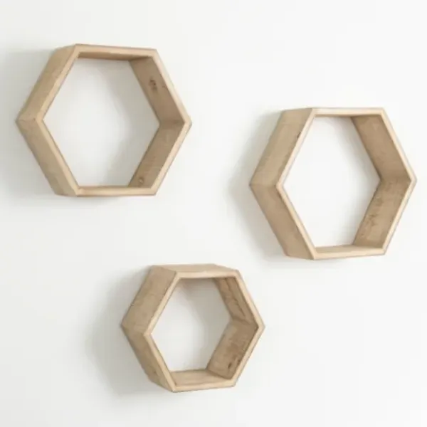 Shelves-Kirkland's Home Natural Wood Hexagon Nesting Shelves, Set Of 3 Tan