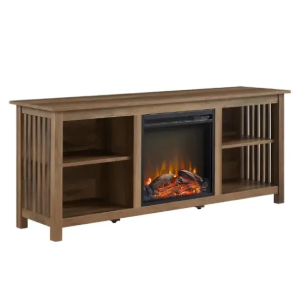 Tv Stands & Media Consoles-Kirkland's Home Natural Wood Led Fireplace Media Cabinet Brown