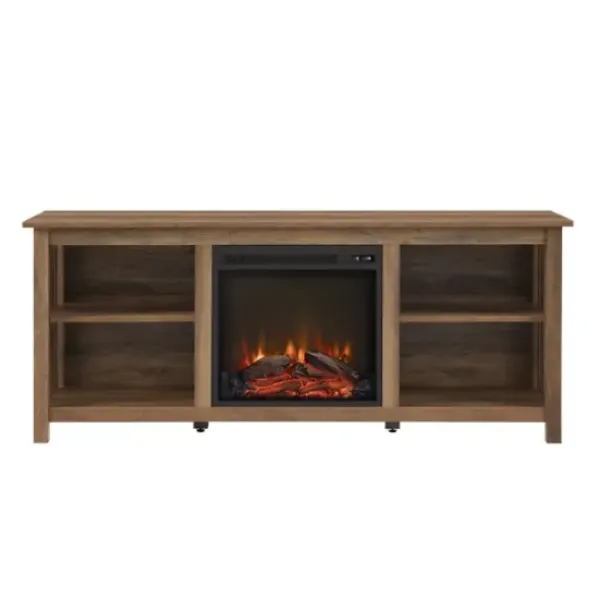 Tv Stands & Media Consoles-Kirkland's Home Natural Wood Led Fireplace Media Cabinet Brown