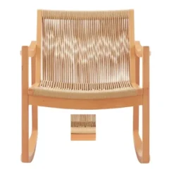 Accent Chairs-Kirkland's Home Natural Wood Modern Woven Rocking Chair Tan