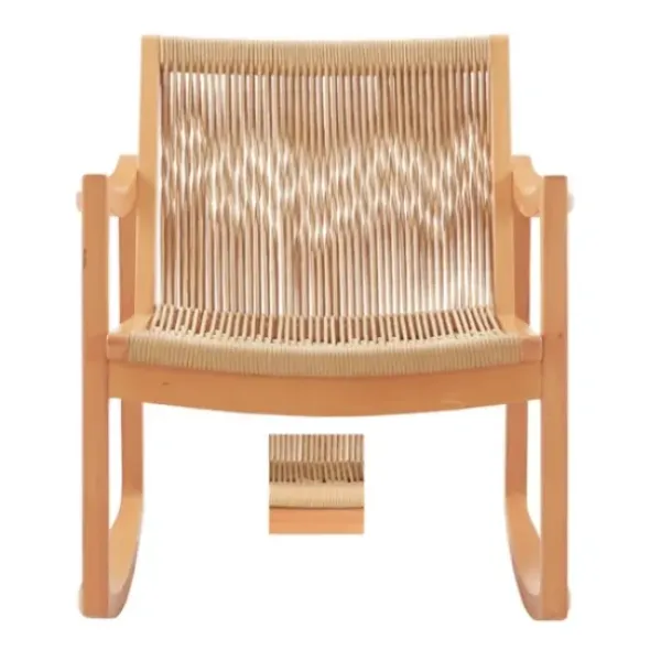 Accent Chairs-Kirkland's Home Natural Wood Modern Woven Rocking Chair Tan