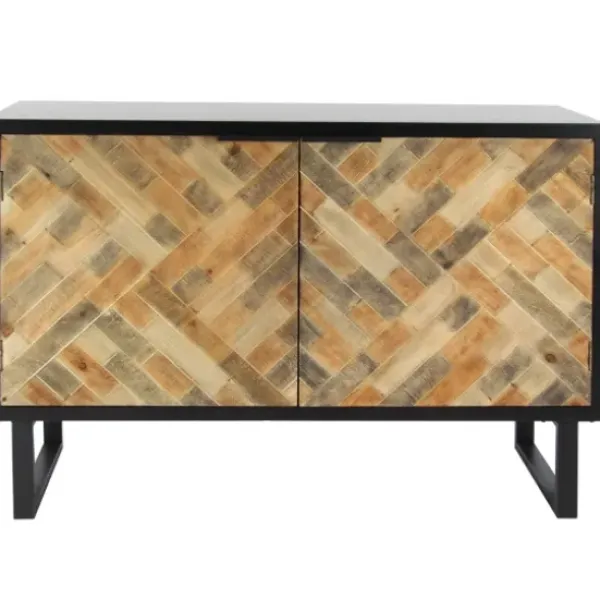Cabinets & Sideboards-Kirkland's Home Natural Wood Mosaic Paneling Cabinet Black/Tan