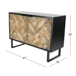 Cabinets & Sideboards-Kirkland's Home Natural Wood Mosaic Paneling Cabinet Black/Tan