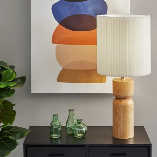 Table Lamps-Kirkland's Home Natural Wood Pleated Shade Table Lamp White