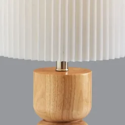 Table Lamps-Kirkland's Home Natural Wood Pleated Shade Table Lamp White