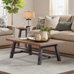 Coffee Tables-Kirkland's Home Natural Wood Sawhorse Coffee Table, 48X32 In. Tan