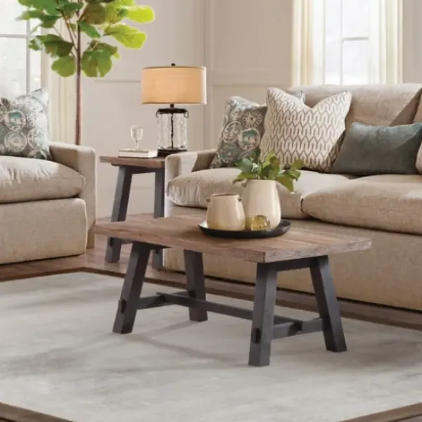 Coffee Tables-Kirkland's Home Natural Wood Sawhorse Coffee Table, 42X24 In. Tan