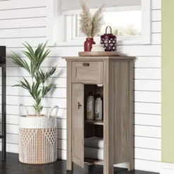 Bathroom Furniture-Kirkland's Home Natural Wood Single Door Cabinet Tan