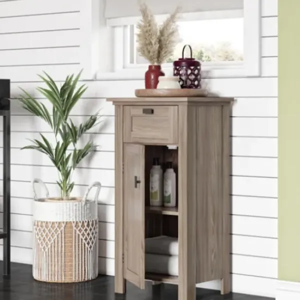 Bathroom Furniture-Kirkland's Home Natural Wood Single Door Cabinet Tan
