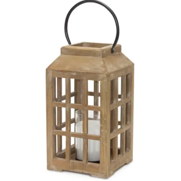 Lanterns-Kirkland's Home Natural Wood Windowpane Lantern, 17 In. Tan